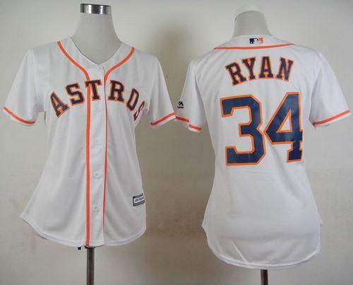 Astros #34 Nolan Ryan White Home Women's Stitched MLB Jersey - Click Image to Close